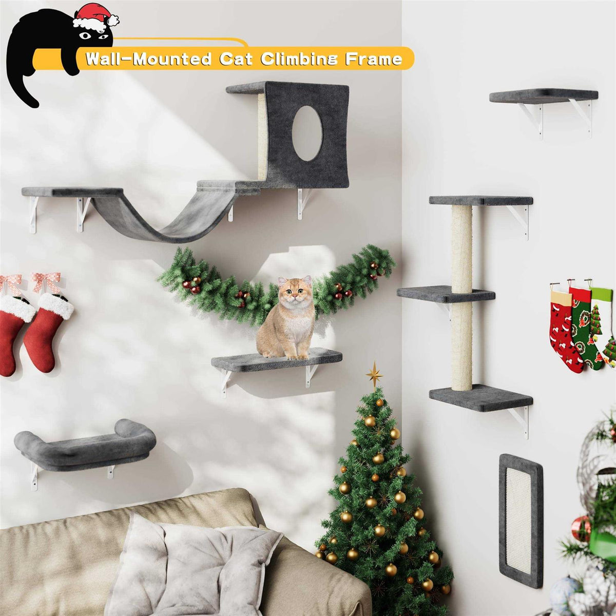 6 Pcs Wall-Mounted Cat Shelves L778645