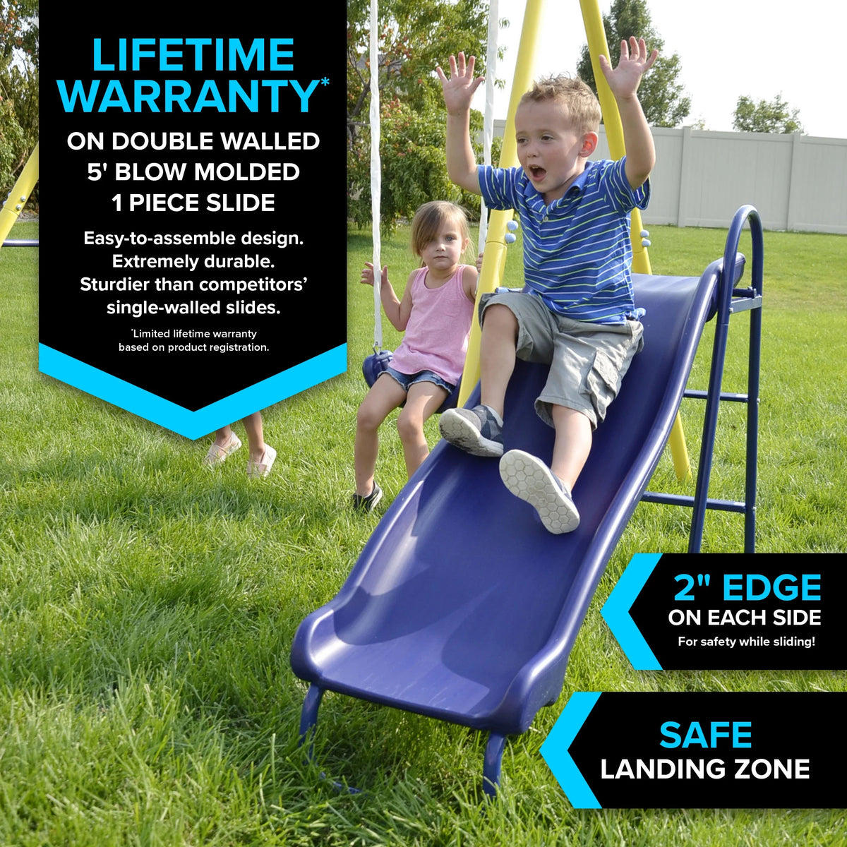 Metal Swing Set with 2 Swings and Slide U90748