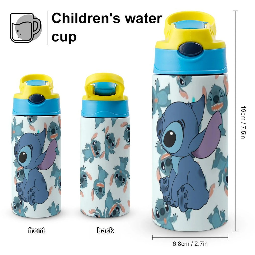 Blue-Stitch-Kawaii Children's Water Bottle Vacuum Insulated Stainless Steel Cup With Straw D5491