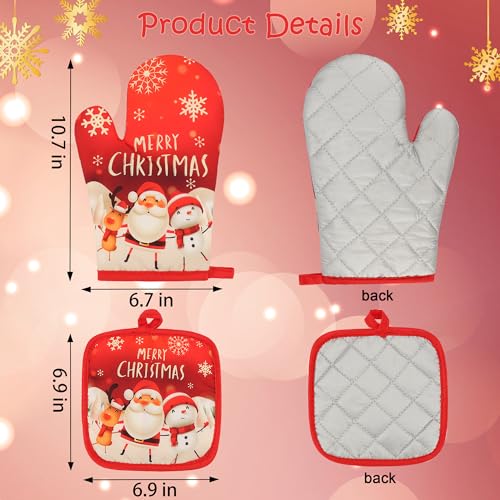 Christmas Oven Mitts and Potholders Set, 4 PCS Heat Resistant Non-Slip W11078