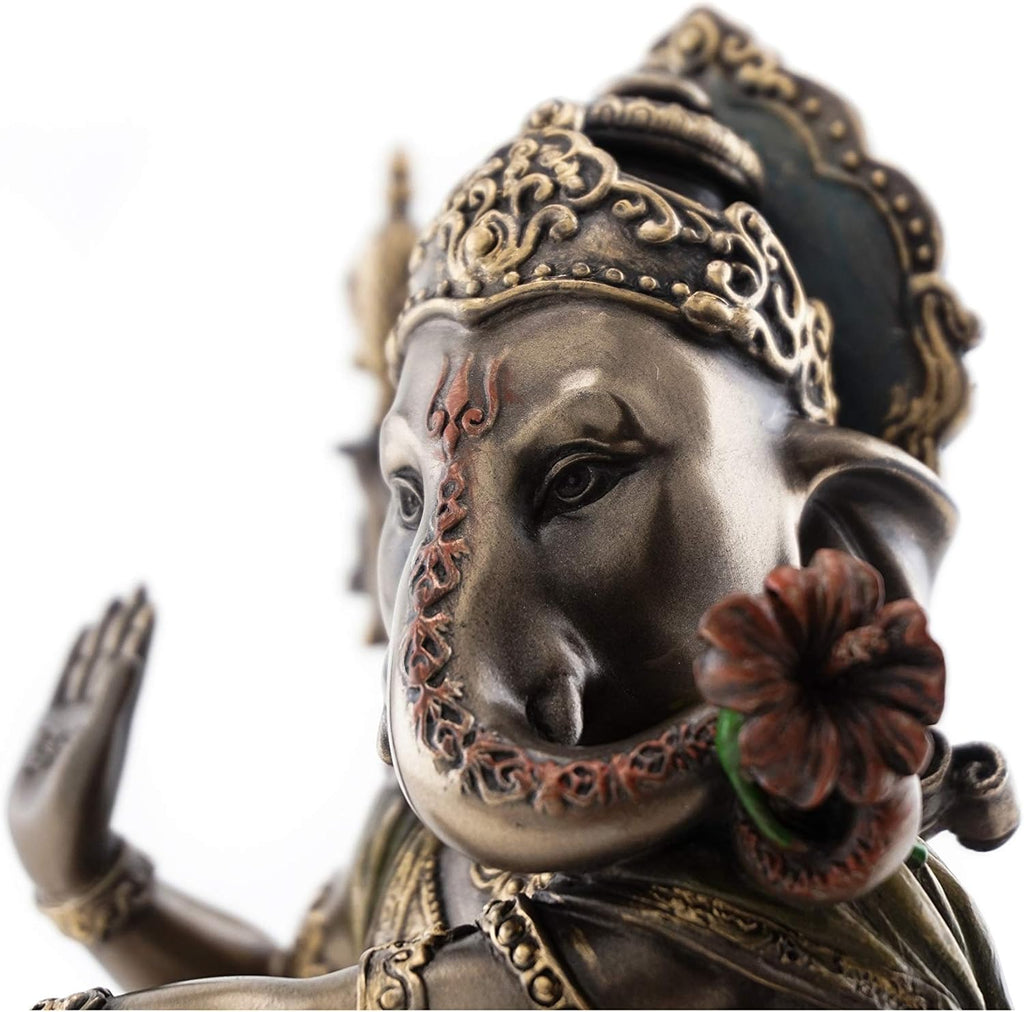 Dancing Ganesh on Lotus Pedestal Statue, Cold Cast Bronze, 8-Inch Elephant Figurine Q3861