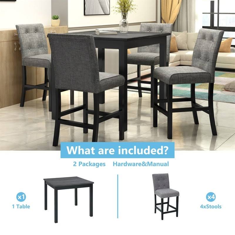 5-Piece Dining Set Wood Square Table and Chairs Stools Grey A834400