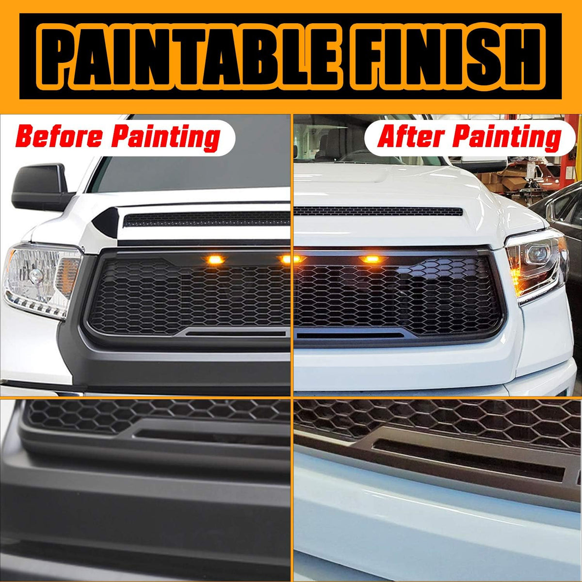 Matte Black ABS Grille Front Grill with Amber LED Lights Y7146