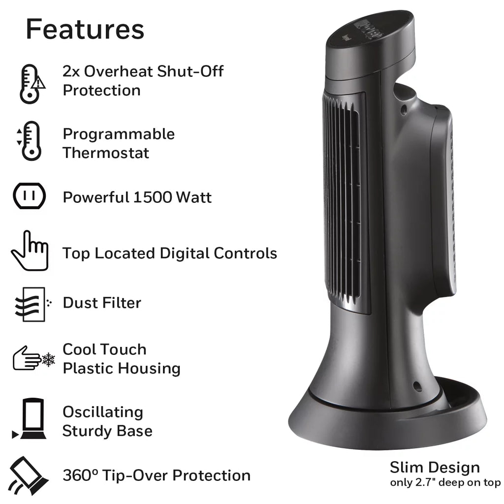 Black Digital Ceramic Compact Heater B637