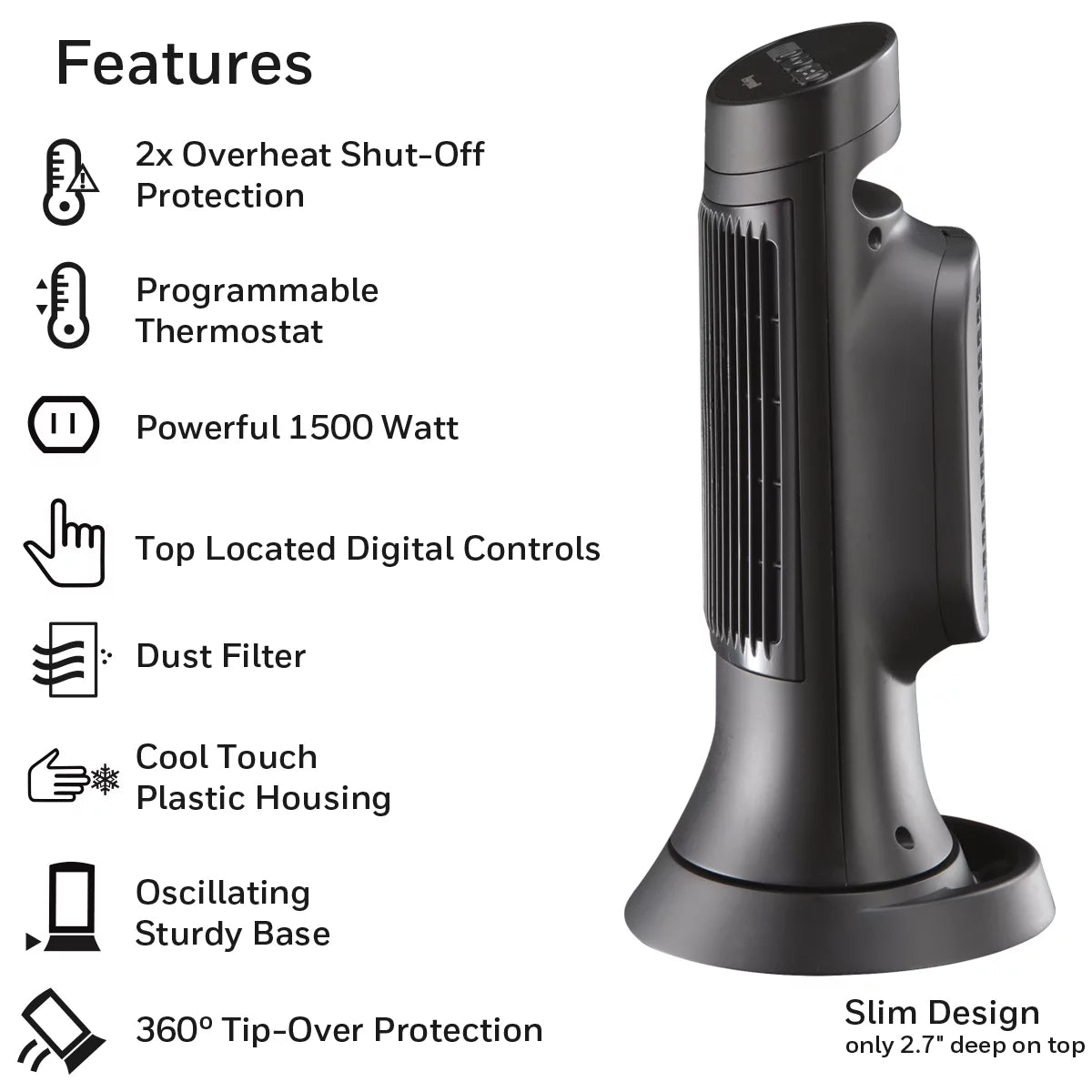 Black Digital Ceramic Compact Heater B637