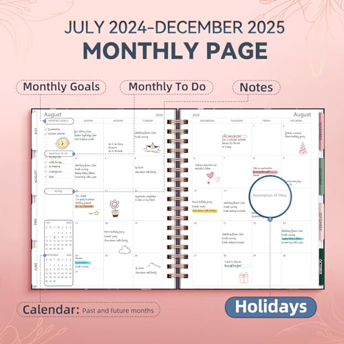 18 Month Weekly & Monthly Planner Spiral Bound Hard Cover with Stickers & Gift Box V120
