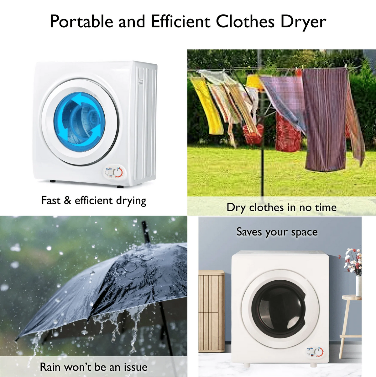 White 2.65 Cu ft. Portable Electric Stainless Steel Clothes Dryer V460953