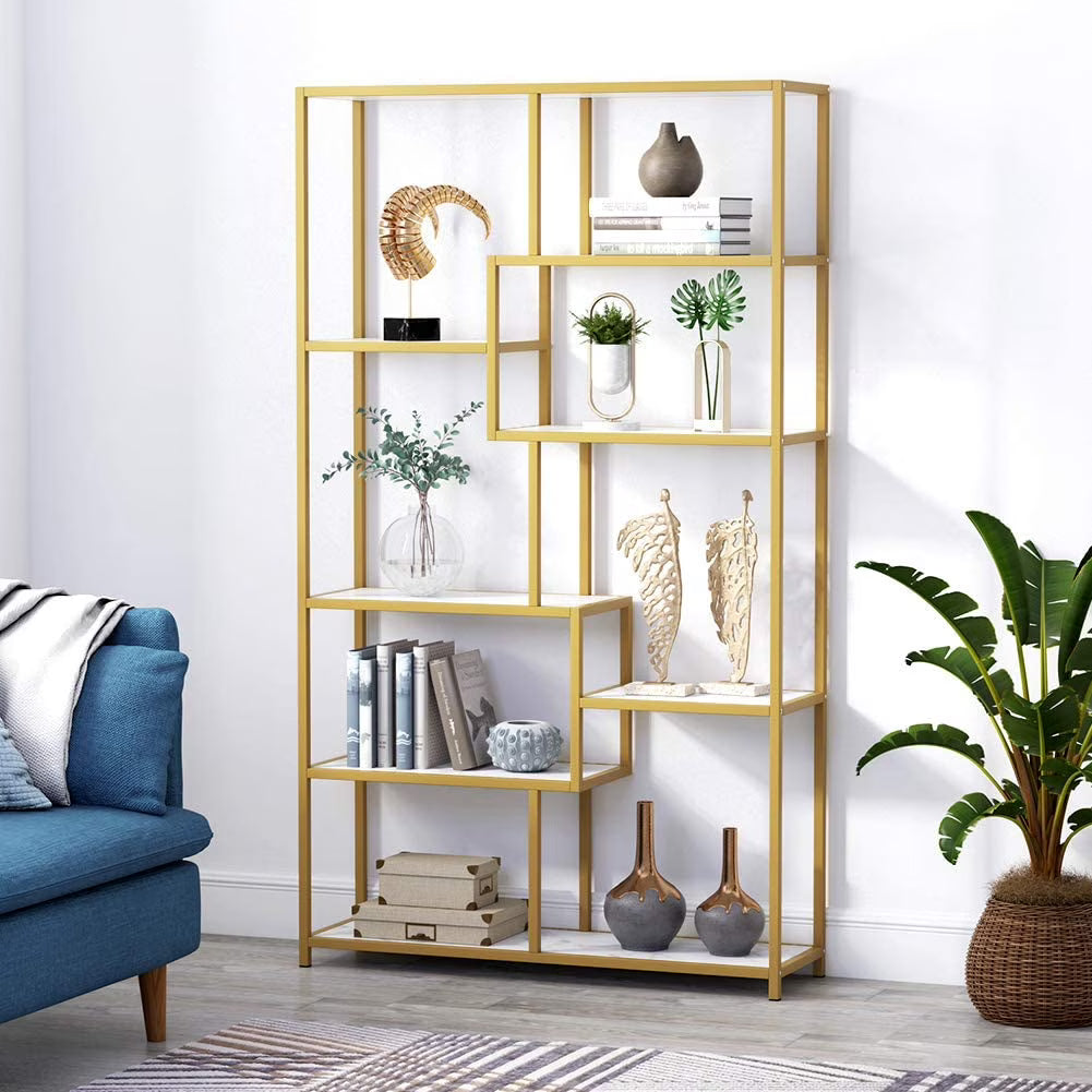 Gold 8 Shelves Etagere Bookcase V284160