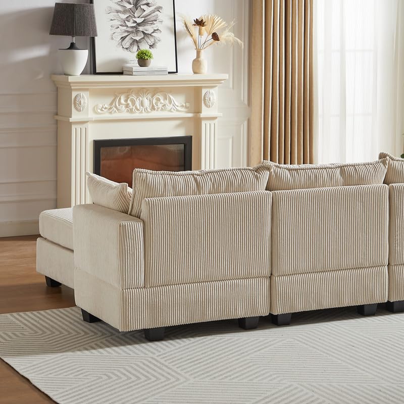 U Shaped Modular Sectional Sofa Chaise Lounge Beige Y138867