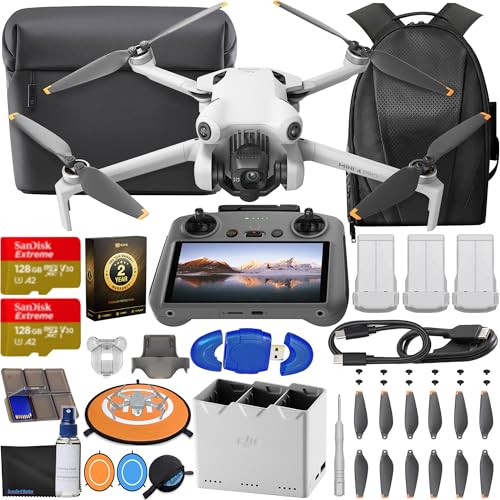 DJI Mini 4 Pro Drone Fly More Combo Plus with RC 2 Controller (With Screen) Folding Drone with 4K Video, Under 249g, 45 Mins Flight Time, Vision Sensing 3 Batteries Bundle with 2x 128GB Memory Card D2545