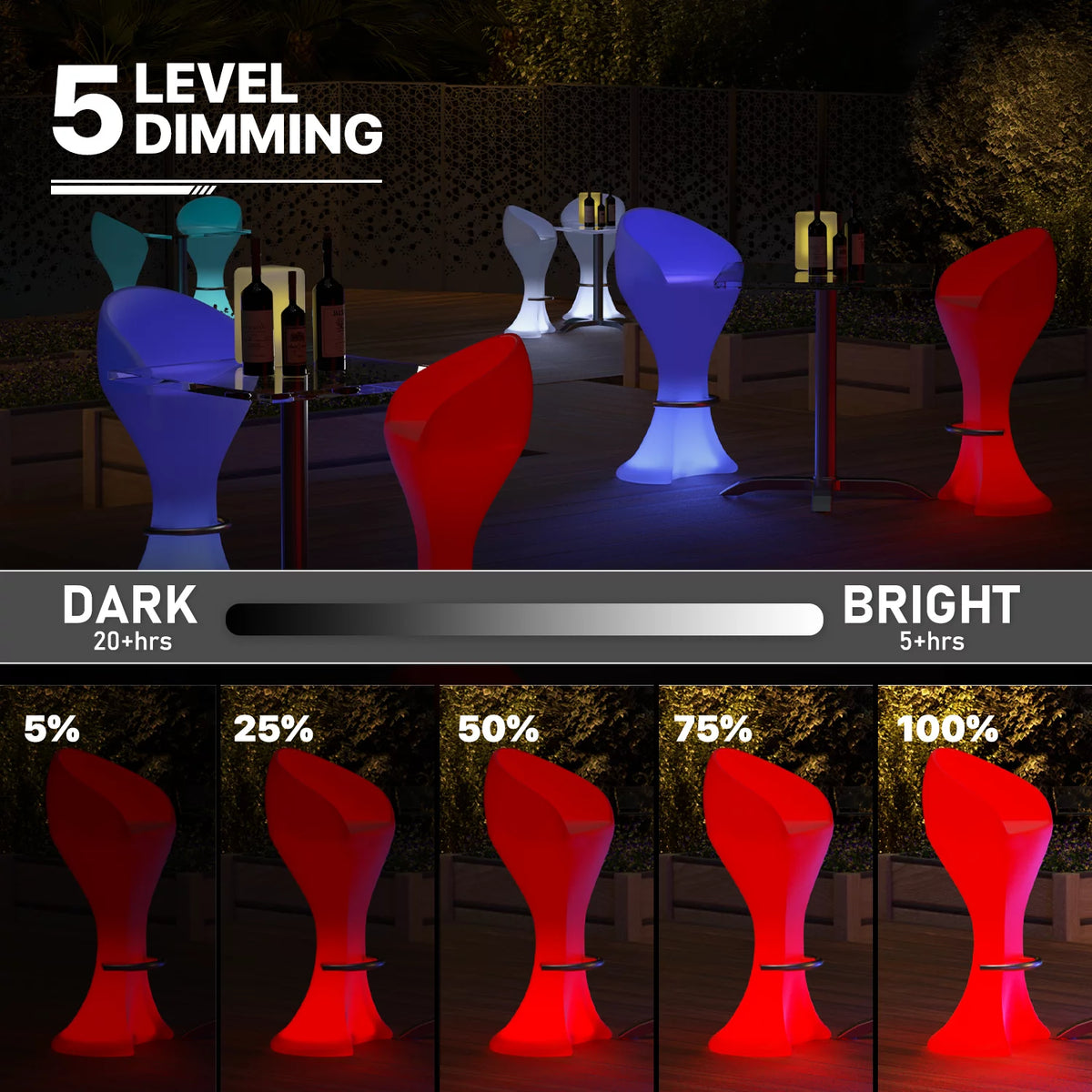 Set of 3 LED Light Up Square Bar Table + Stools V827238