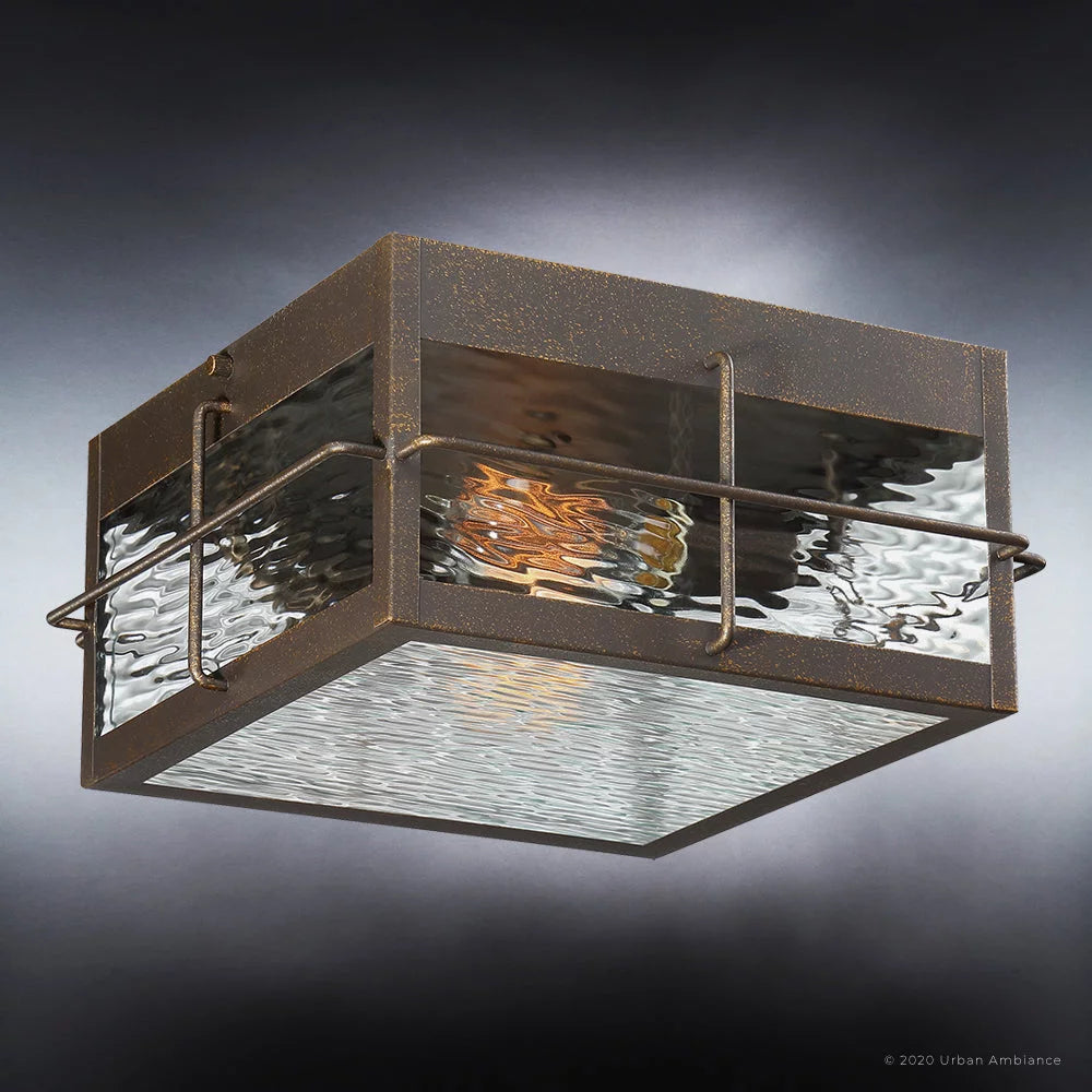 Urban Bronze Clear Water Glass Outdoor Ceiling Light F66457