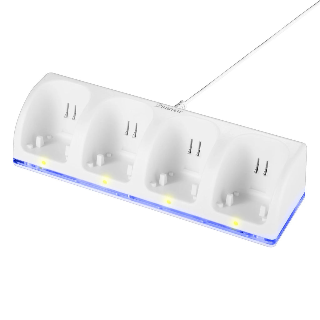 White Wii U Quad Remote Controller Charger Dock Station with 4x Rechargeable Battery Pack F982639