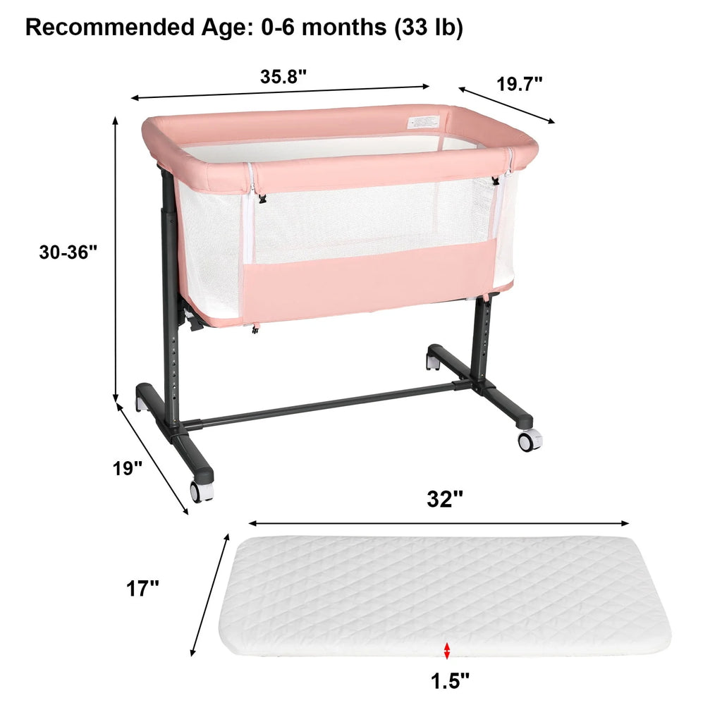 Baby Bassinet with Wheels Adjustable Bedside Sleeper Grey N835783