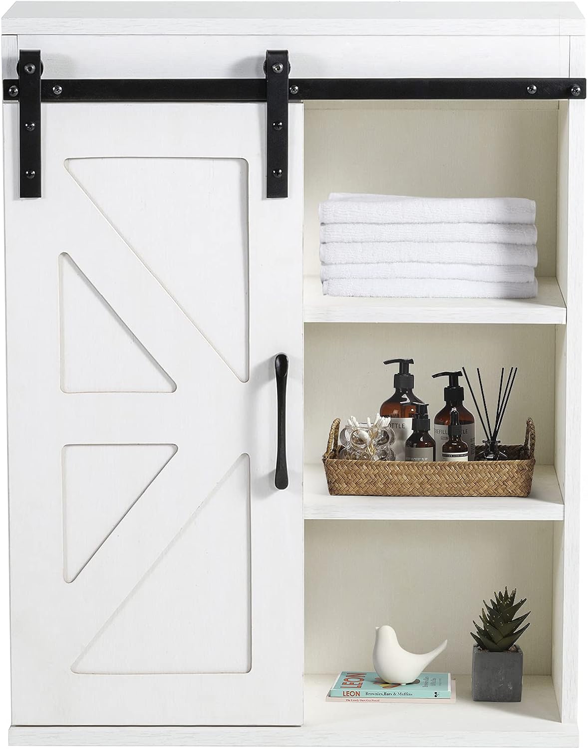 Rustic Wooden Wall Mounted Storage Cabinet with Sliding Barn Door P3526