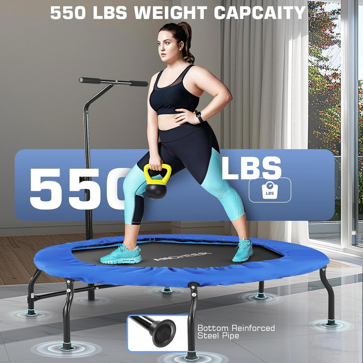 40/50" Foldable Mini Trampoline with Bungees and Adjustable Foam Handle D94198