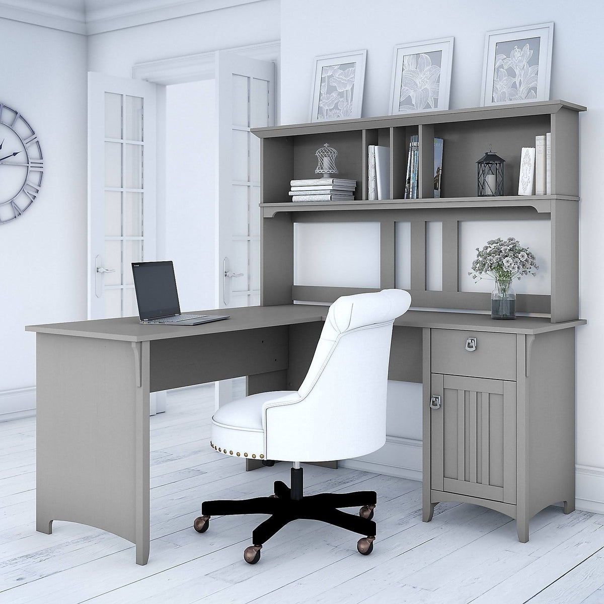 60W L Shaped Desk with Hutch I2396