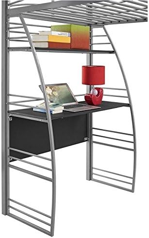 Gray Metal Frame Twin Loft Bed with Desk and Bookcase Y8855