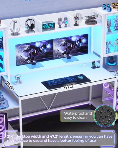 Black Gaming Desk with LED Lights, Hutch and Storage Shelves S21781