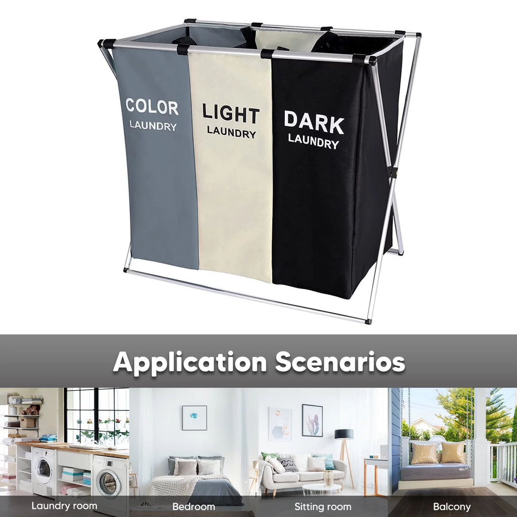 145L Large 3 Section Laundry Basket with Wheels and 3 Removable Bags V58461