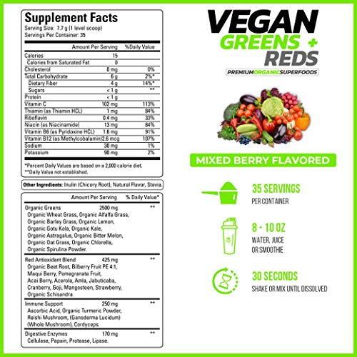 Vegan Greens & Reds Superfood Powder, 35 Servings K461