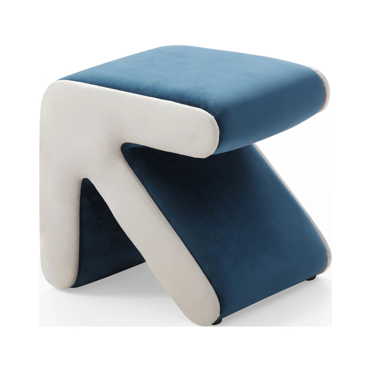 Blue+Beige Velvet Ottoman Footstool G115683