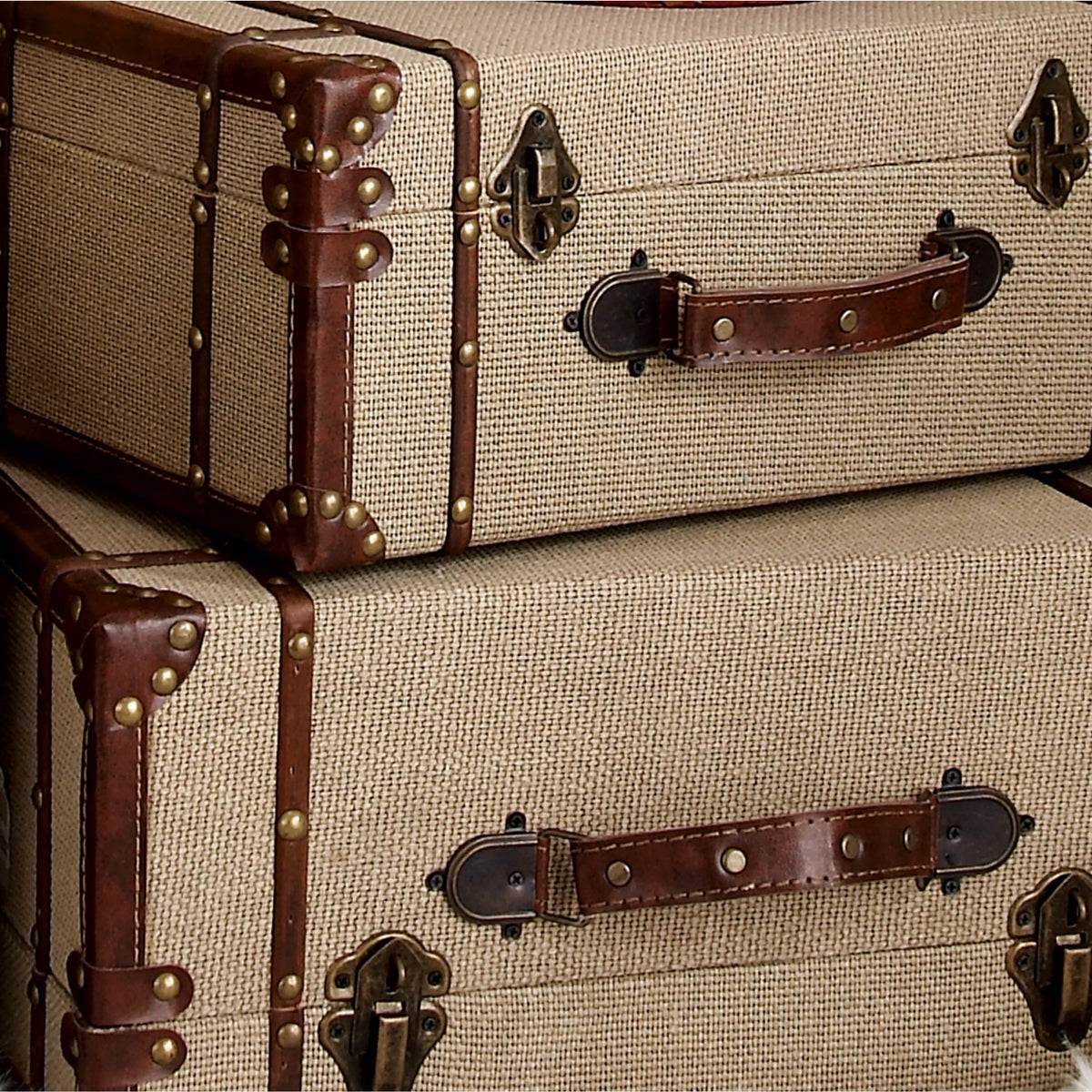 Beige Wooden Nesting Upholstered Trunk 2-Pieces Q396