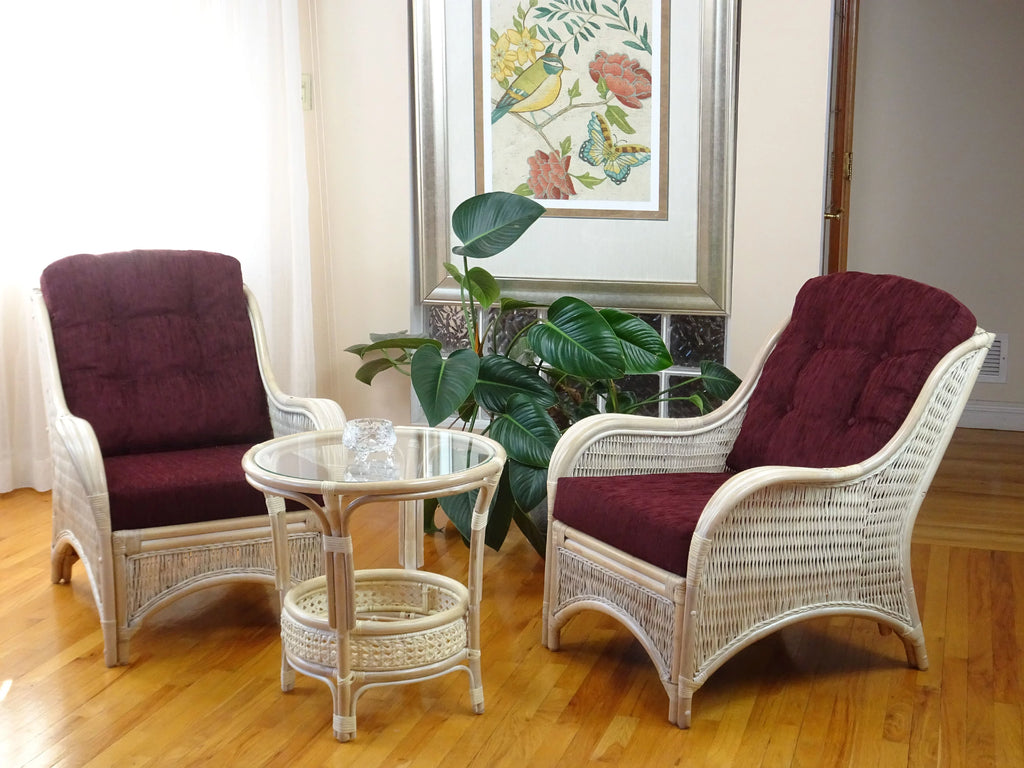 Natural Rattan Wicker Armchair with Dark Brown Cushions N25369