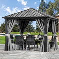 10x10ft Hardtop Gazebo with Nettings and Curtains O68754