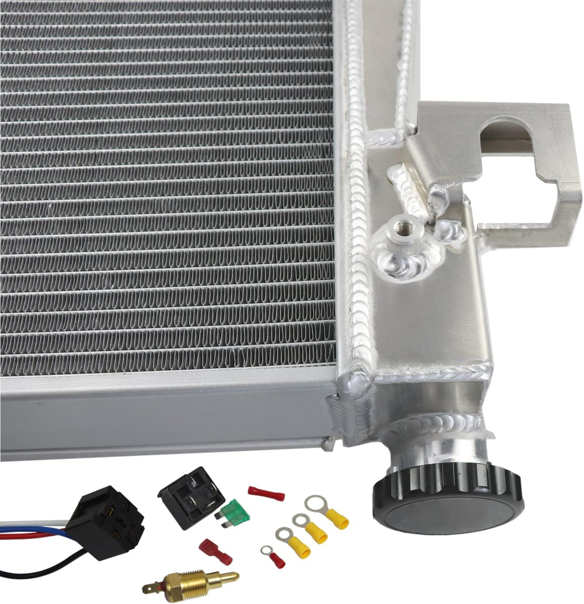 2 Row All Aluminum Radiator with Shroud Fan and Thermostat Relay Kits H46376