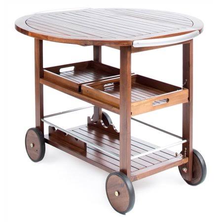Farmhouse Cottage Acacia Wood Bar Cart with Drop Leaf G661