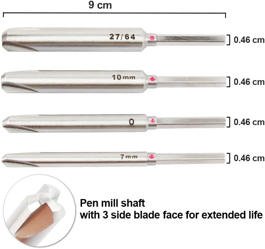 Pen Barrel Trimmer Kits with No-Sharpening Cutting Head, 7mm, 27/64", 10mm Pen Mill Pilot Cutter Shafts, Pack of 2 G222