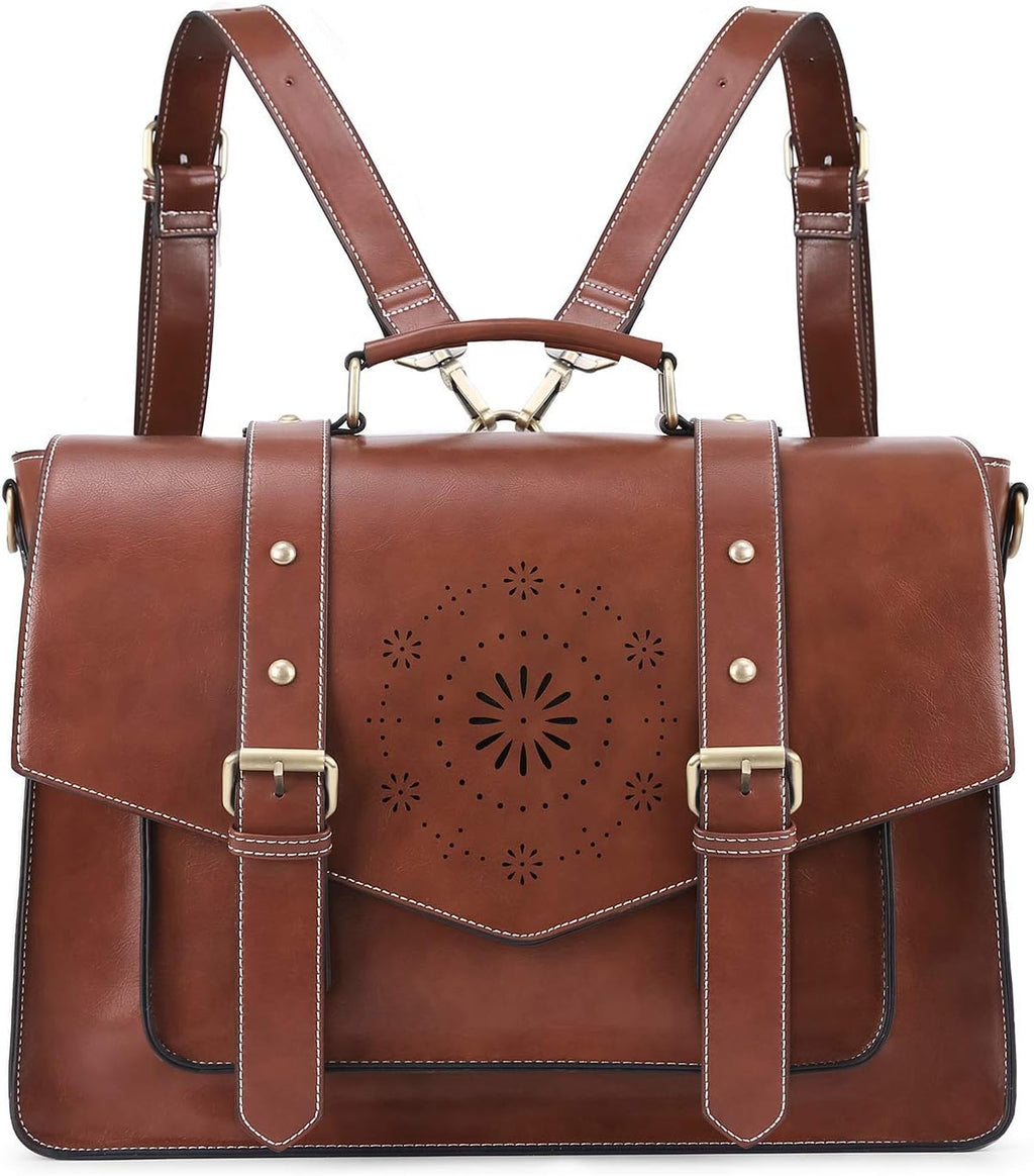 Tan PU Leather Laptop Messenger Bag W8410