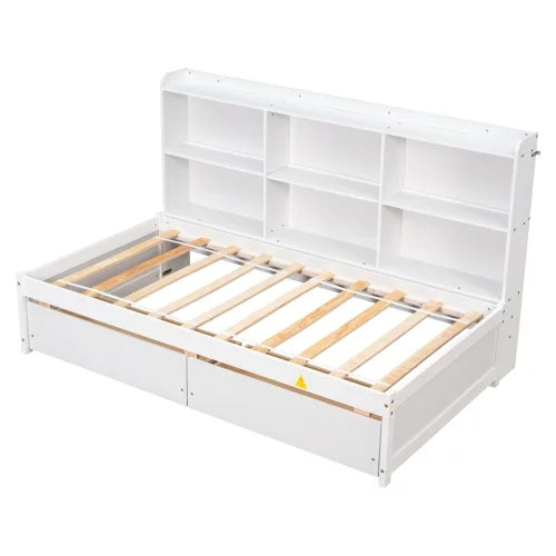 White Twin Bed with Bookcase and Drawers W181