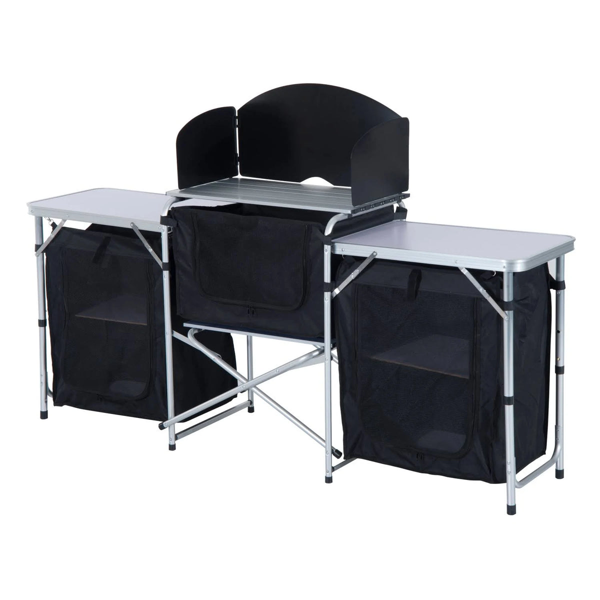 Black and Silver Folding Camping Kitchen Cabinet Picnic Table F361344