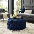 Navy Velvet Tufted Round Cocktail Ottoman M149