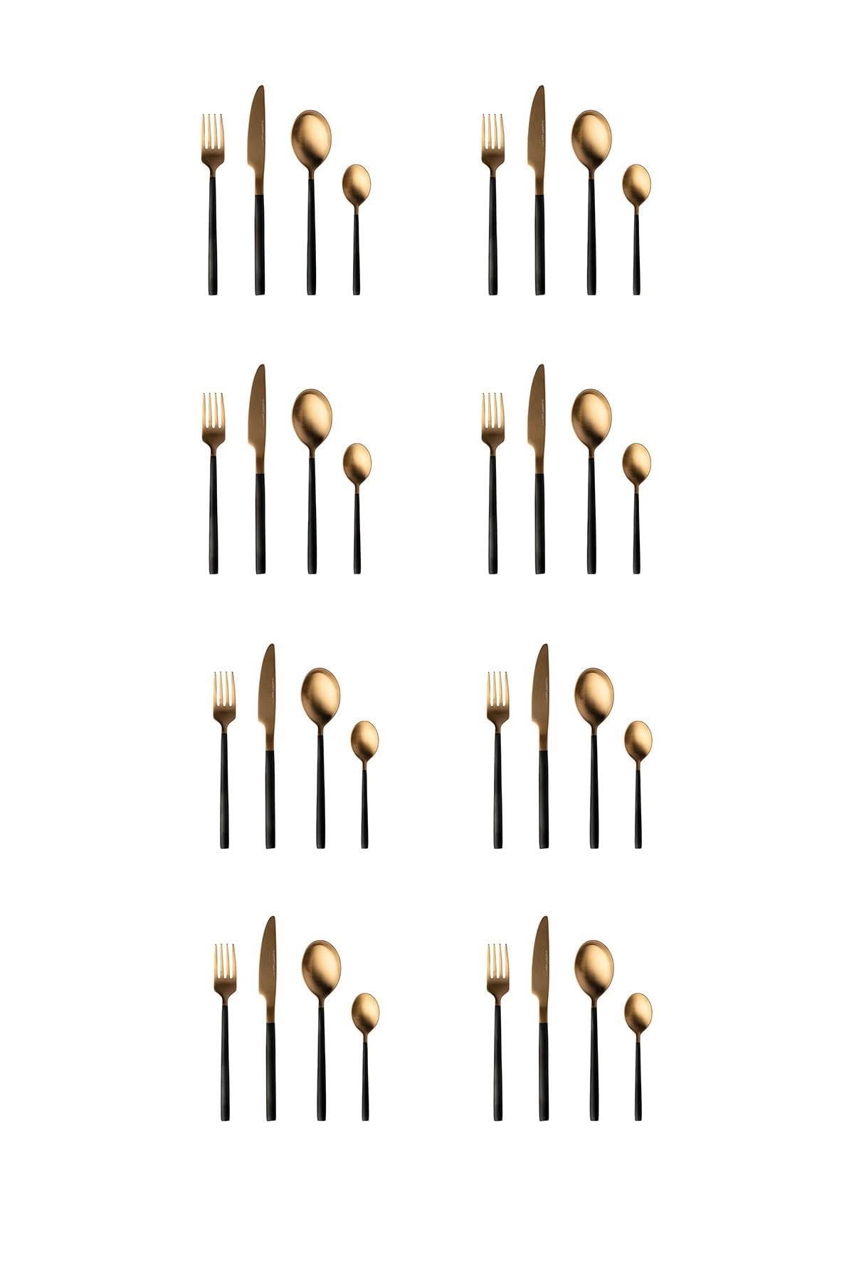 32-Piece Black and Gold Plated Flatware Set I389