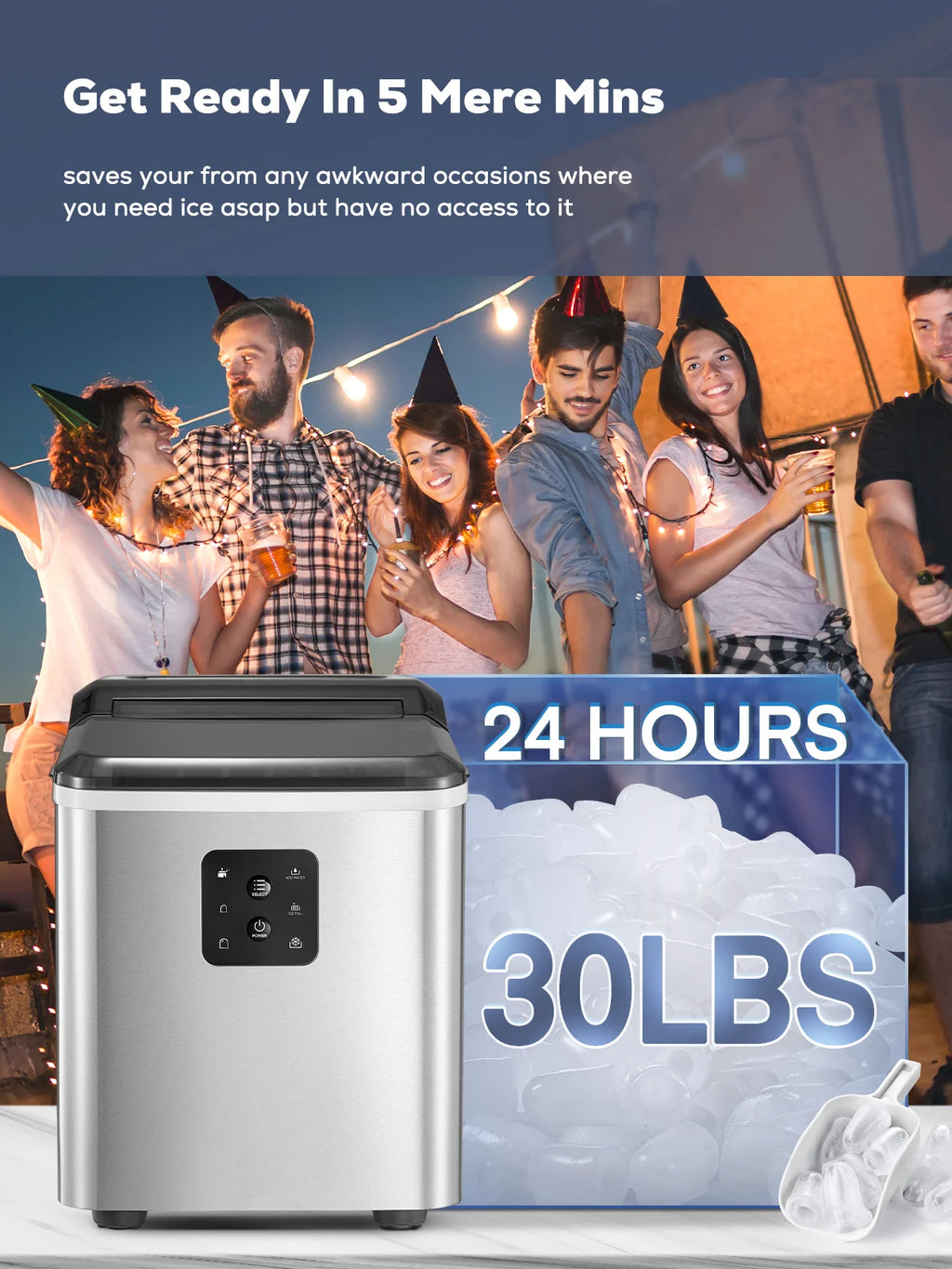 Countertop Ice Maker 28lbs in 24h Stainless Steel U53300