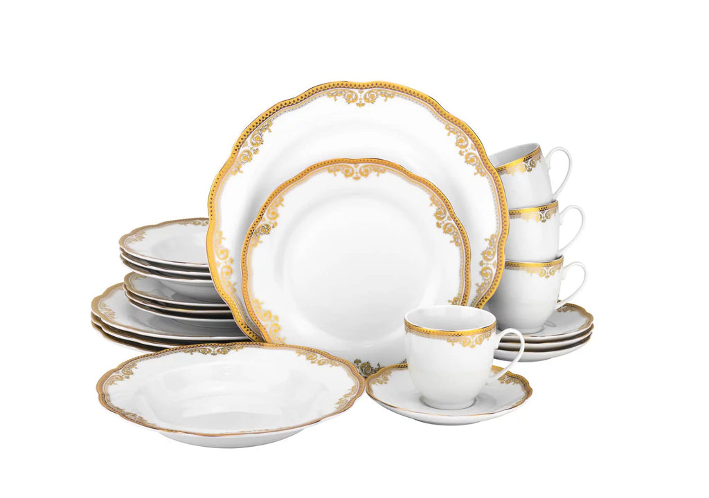 57 Piece Porcelain Dinnerware Set with Scalloped Edges Z80215