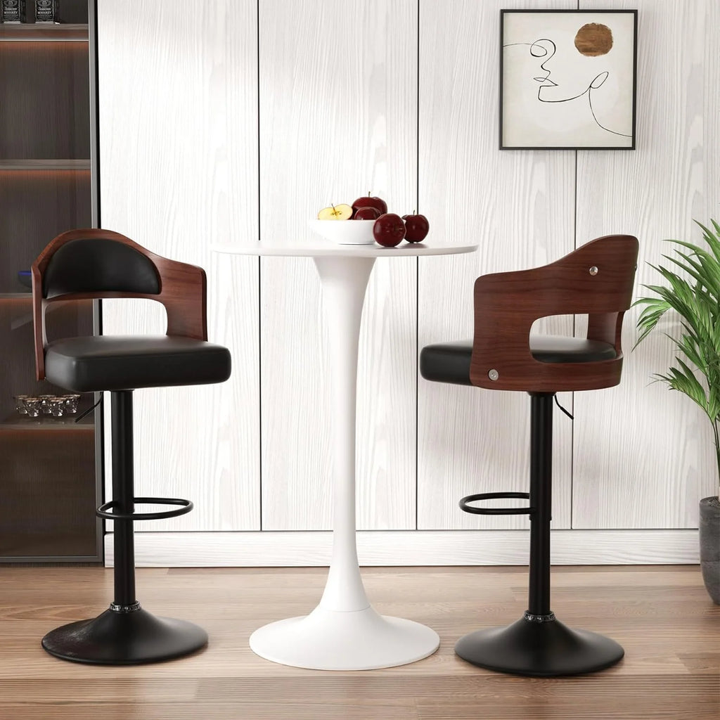 Wooden PU Leather Bar Chairs Set of 2 with Back & Footrest C814