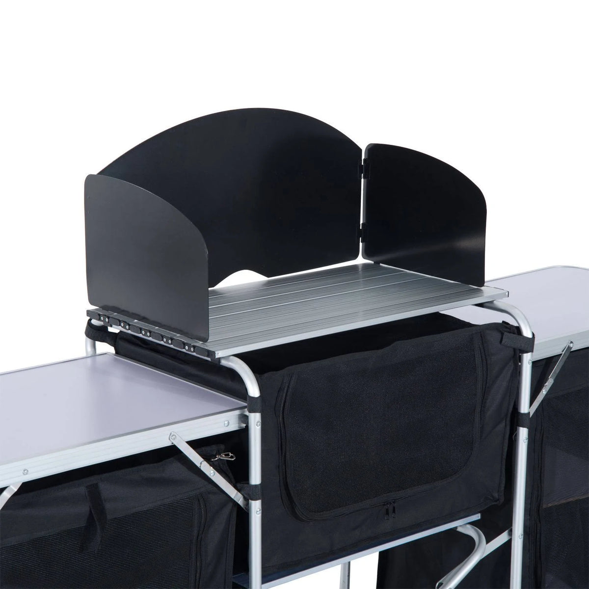 Black and Silver Folding Camping Kitchen Cabinet Picnic Table F361344