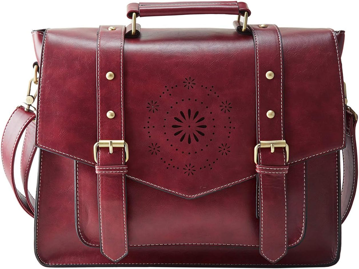 Tan PU Leather Laptop Messenger Bag W8410