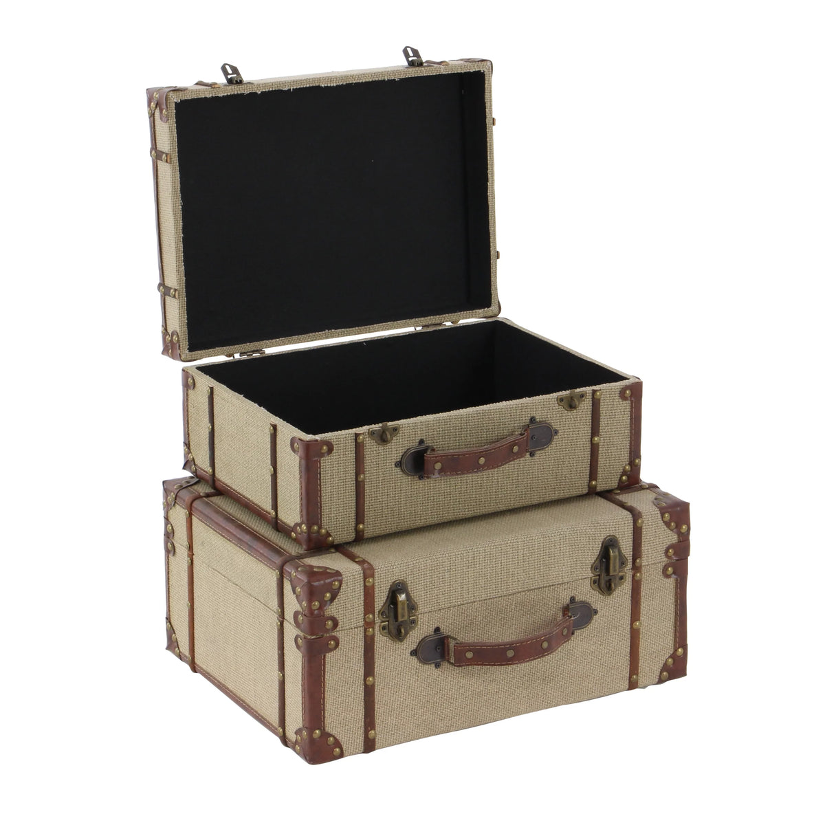 Beige Wooden Nesting Upholstered Trunk 2-Pieces Q396