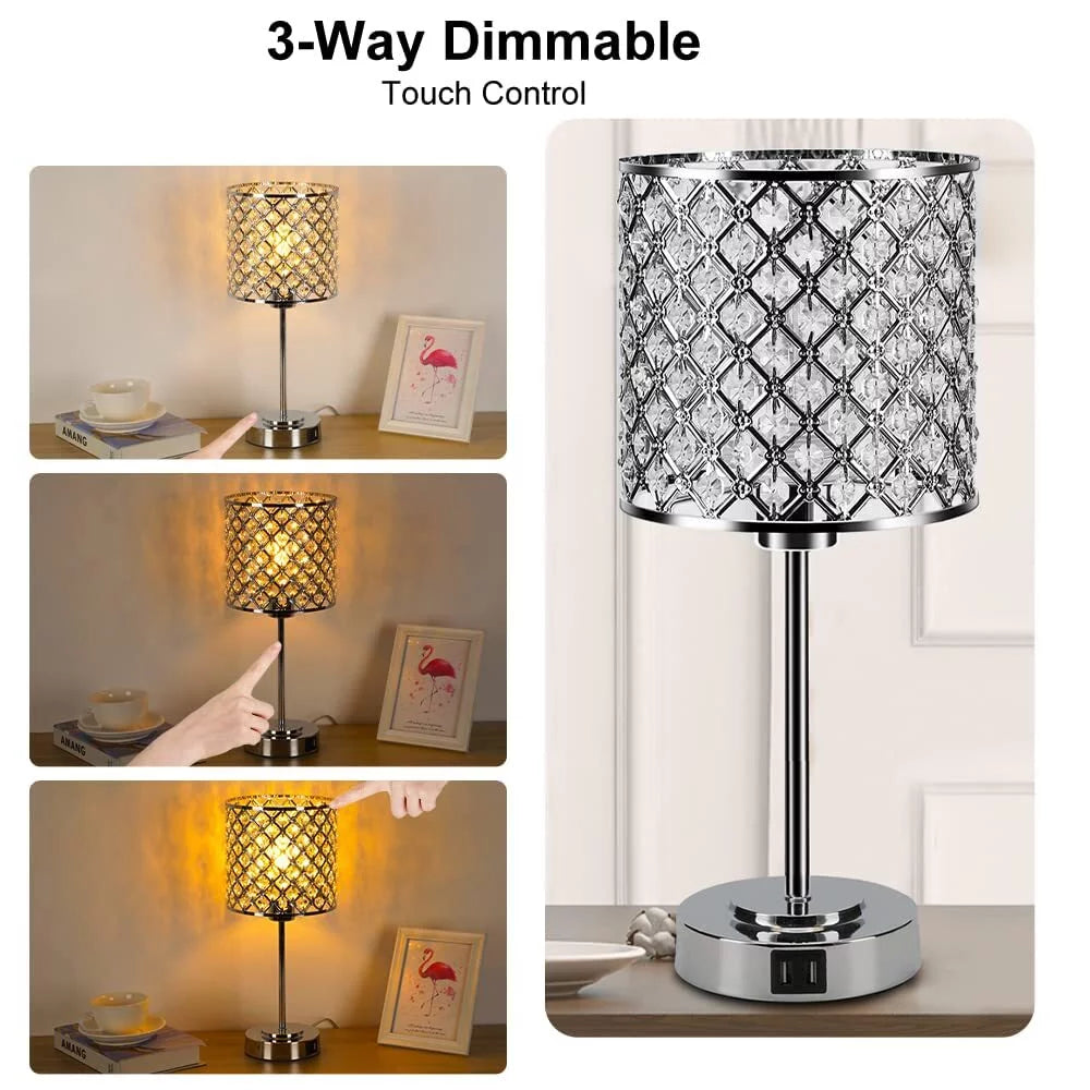 Crystal Table Lamp Set of 2 with 2 USB Charging Ports Y2033