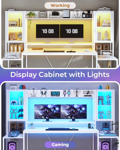 Black Gaming Desk with LED Lights, Hutch and Storage Shelves S21781