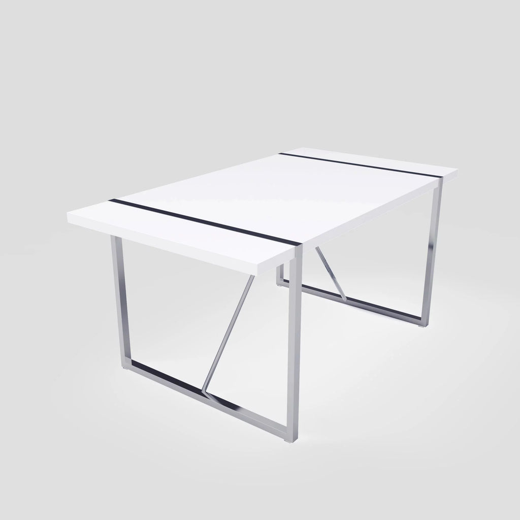 White Dining Table with Silver Metal Legs A476
