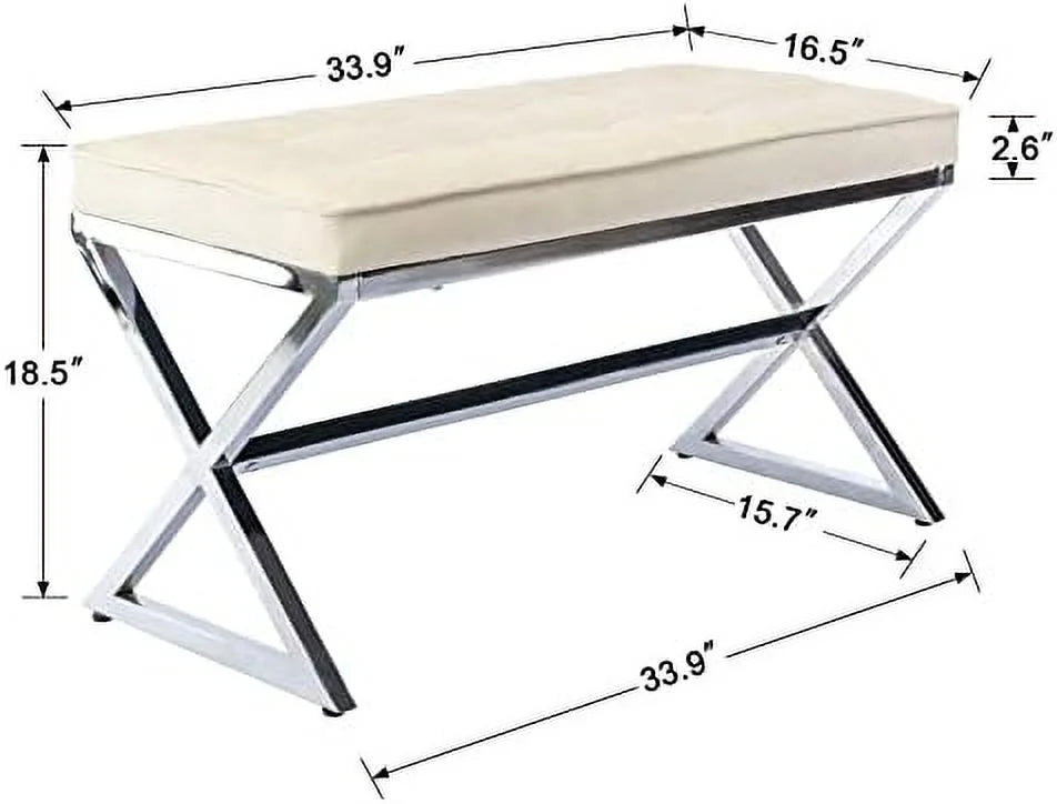 PU Leather Upholstered Entryway Bench with Metal X Legs Y2266