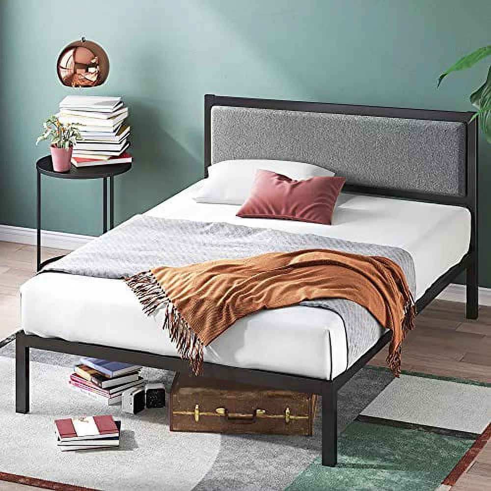 14" Steel Platform Bed Frame with Upholstered Headboard, Twin G30656