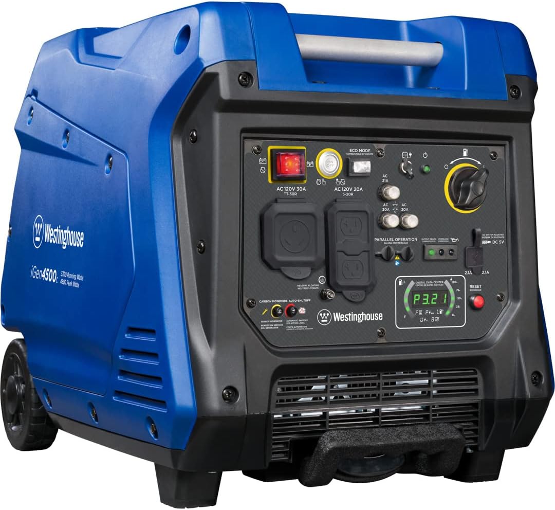 Portable Inverter Generator 4500 Peak Watts Gas Powered Electric Start W7919