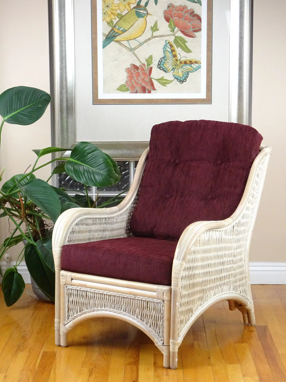 Natural Rattan Wicker Armchair with Dark Brown Cushions N25369